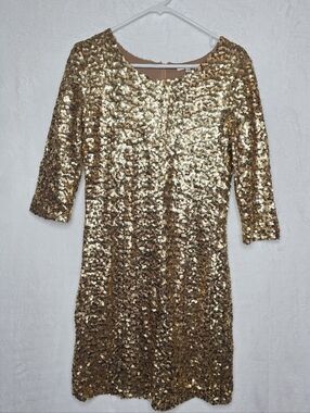 BB Dakota Gold Sequin Dress Medium Party Cocktail 3/4 Sleeve Mini